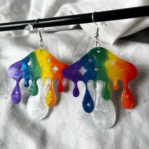 Trippy Drippy Resin Rainbow Dangly Earrings